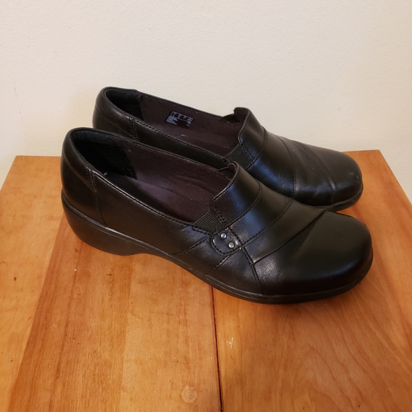 Clark leather shoes slip-on clog work shoe comfy 2in heel - Picture 2 of 7